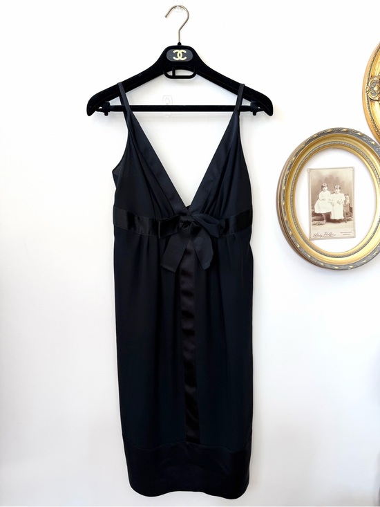 CHANEL Dresses & Skirts - CHANEL BLACK SHEER SILK  SATIN BOW COCKTAIL DRESS 38